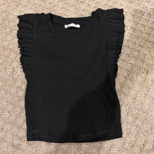 Zara Black Ruffled Sleeve Top S